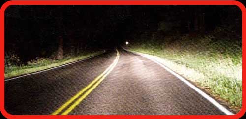 Road night time visibility BEFORE Light Rite headlight cleaner application