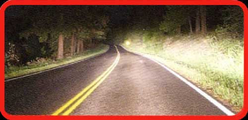 Road night time visibility AFTER Light Rite headlight cleaner application