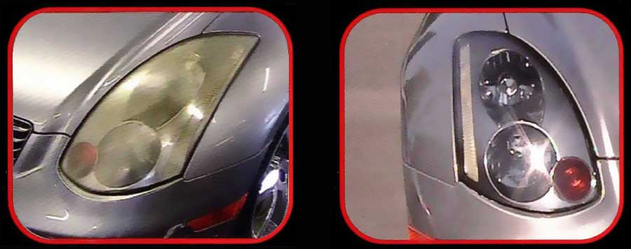 Light-Rite headlight cleaner before and after. professional UV headlight cleaner, restore yellow headlights